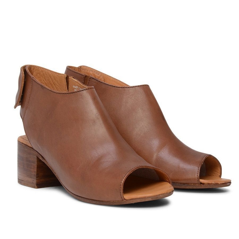 H by Hudson Iris Open Toed Stacked Heel Sandals Leather Tan Size 7
